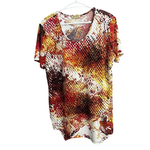 Brochure Tops - !SOLD! BROCHURE Multi Colour Shirt Short Sleeve Blouse Orange Net Lining